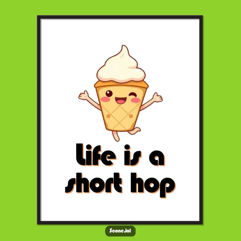 Funny Scone Poster with Cream Hat, A Whimsical Jumping Art Piece - Gift Idea