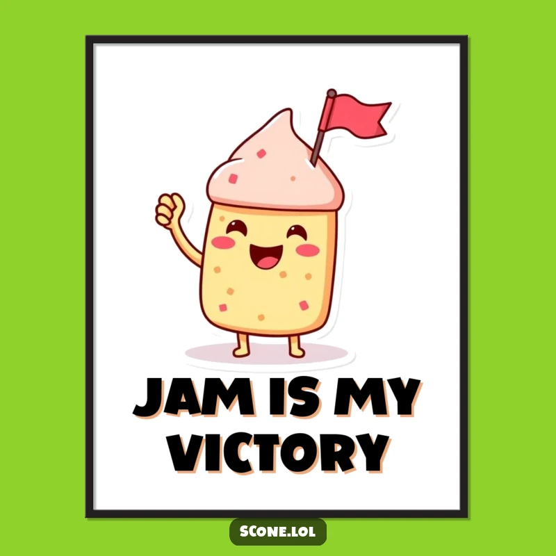 Funny Scone Poster with Jam Flag - Jubilant Wall Art - Enthusiastic Gift