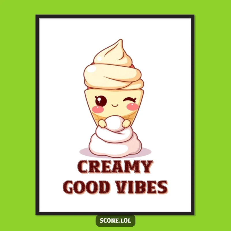 Funny Scone Print: Whimsical Winking Cream Balance Poster, Delightful Food Art Gift