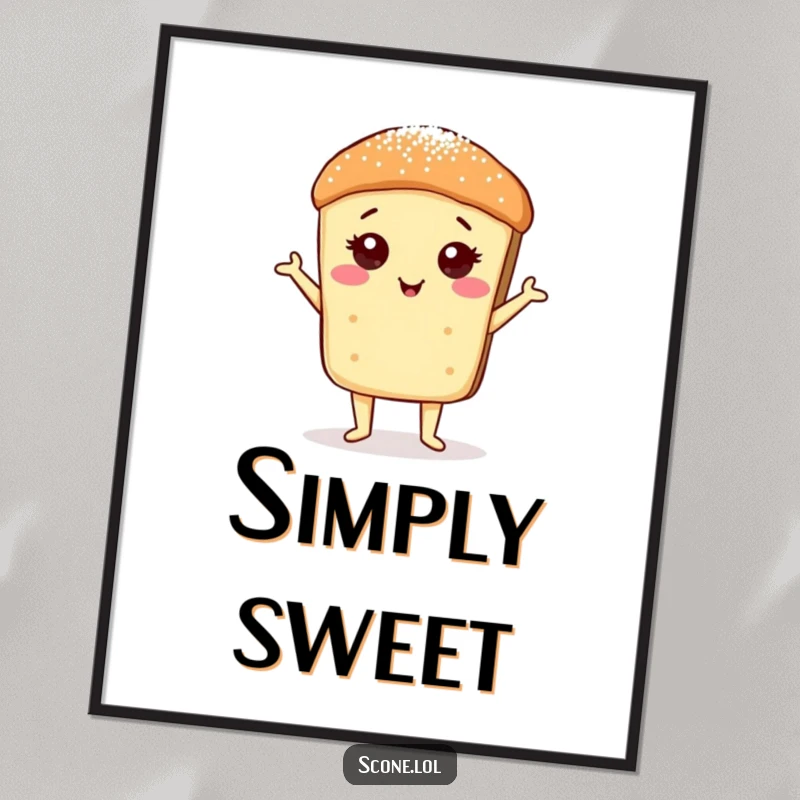Funny Scone Sugar Dust Pose Poster: A scone striking a proud pose, dusted with sugar, creating elegant humor.