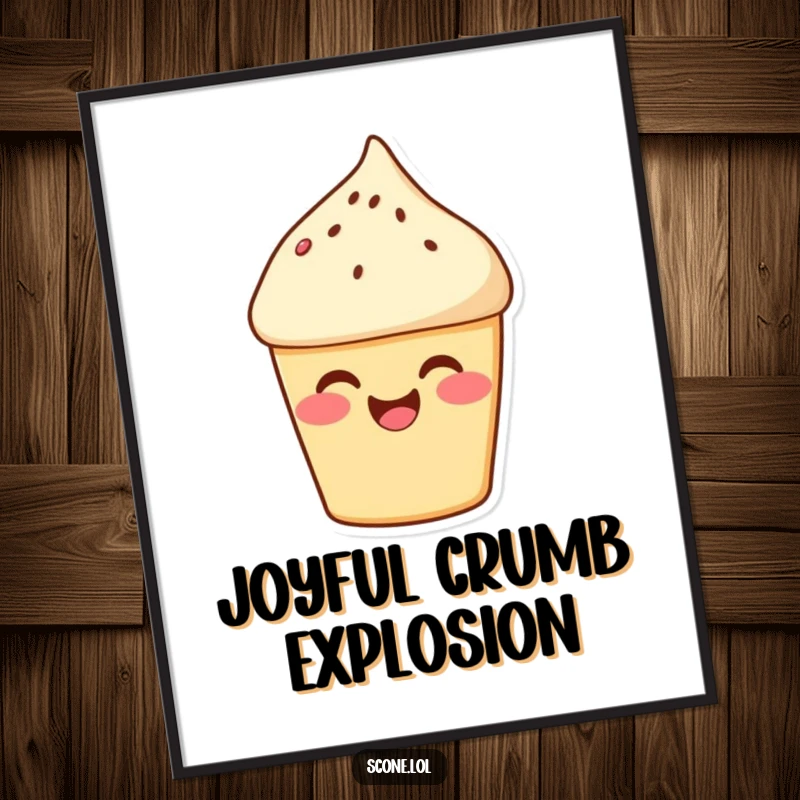 Funny Scone Art Print: A rosy-cheeked scone character is shown giggling heartily, bringing sweet merriment to decor. Funny gift.