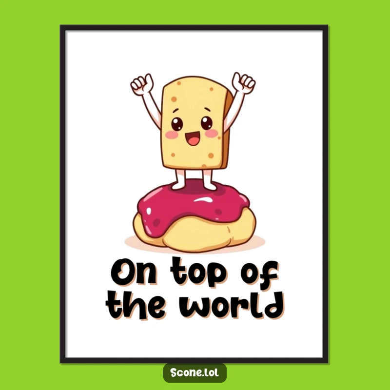 Funny Scone Victory Poster: Triumphant Character Art, Quirky Wall Decor Perfect Funny Gift