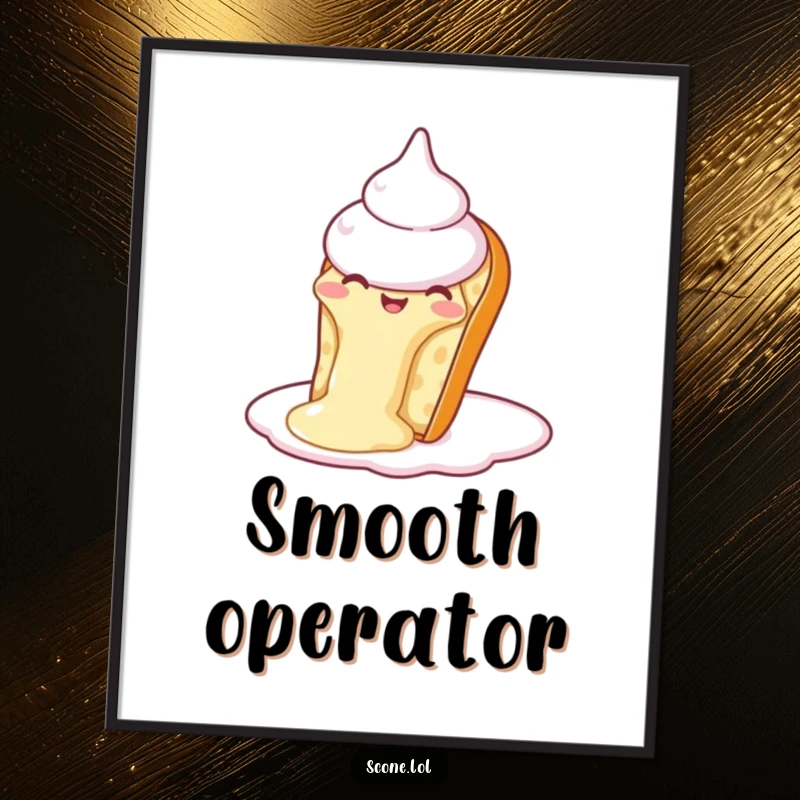 Funny Scone Cream Slide Poster: A scone joyfully sliding down a dollop of cream, captured in humorous art.