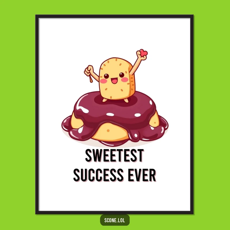 Funny Scone Victory Poster: Jam-Top Triumph, Hilarious Foodie Art, Perfect Quirky Gift!