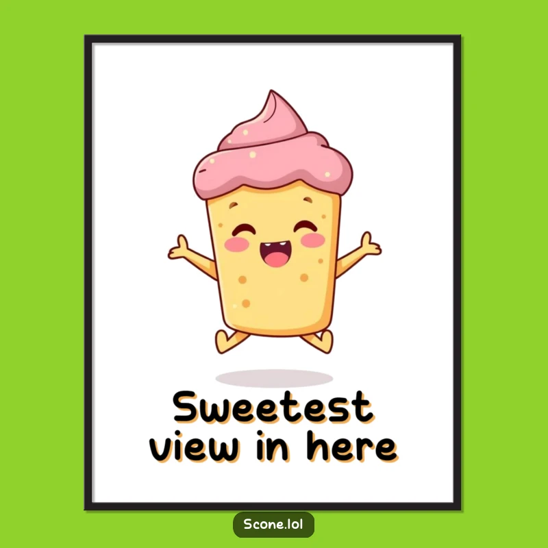 Funny Scone Jumping Poster: Vibrant Wall Art of a Delighted Baked Good, Unique Funny Gift