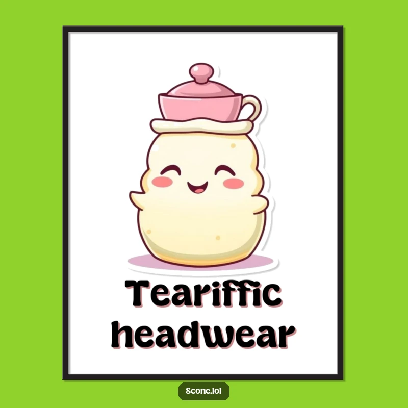 Funny Teacup Hat Scone Poster - Whimsical Tea Time Art for Walls