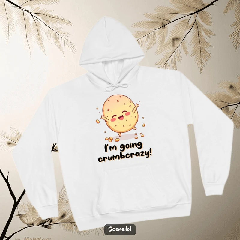 Funny Scone Character Hoodie, giggling uncontrollably while performing a cartwheel, scattering delicious crumbs with glee.