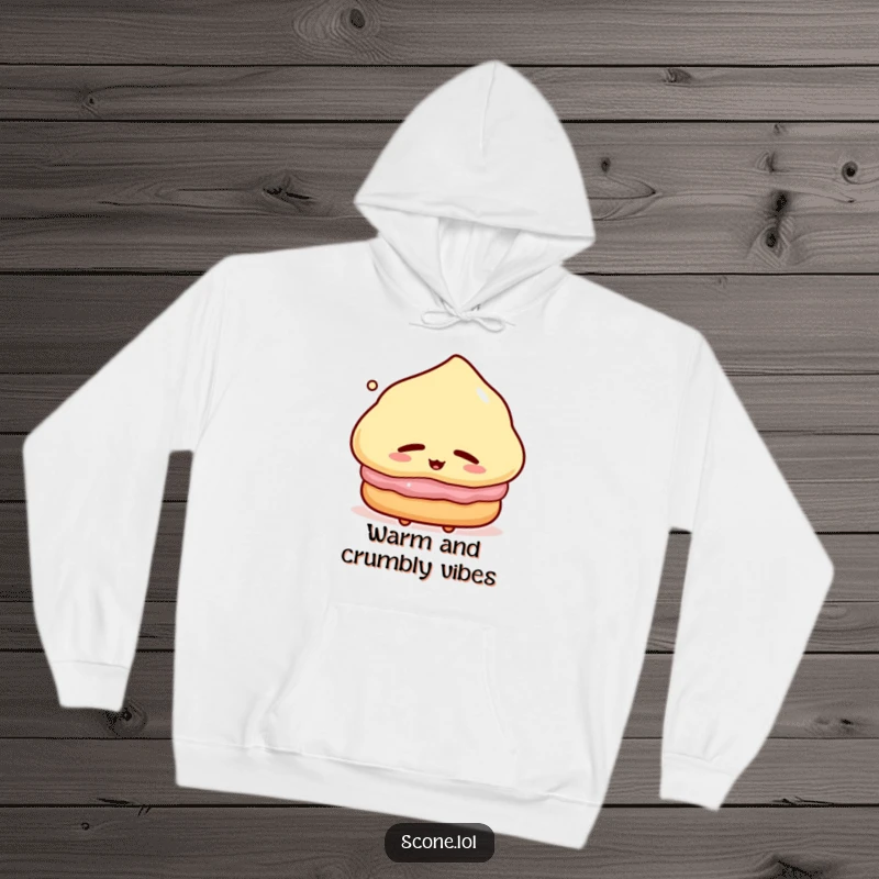 Funny Hoodie featuring a scone character sighing with contentment, conveying warmth, comfort, and a love for delicious pastries.