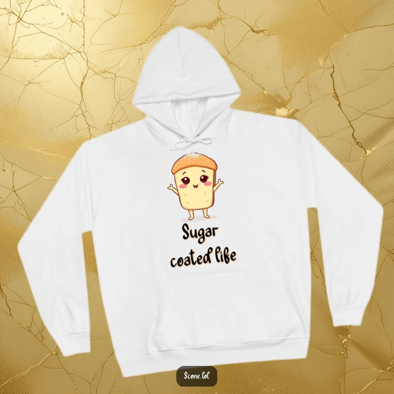 Funny Scone Sugar Dust Pose Hoodie: A cozy hoodie featuring a proud scone dusted with sugar, offering chic humor.