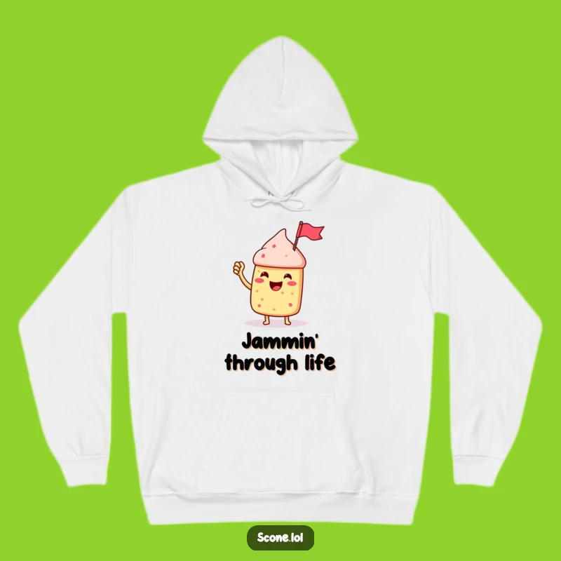 Cozy Funny Scone Hoodie with Jam Flag - Stay Warm and Cheerful - Gift