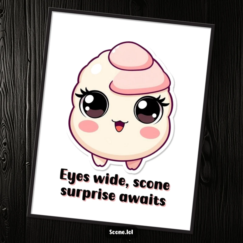 Funny Free Printable Wall Art: A scone character with comically wide, circular eyes, capturing a moment of pure surprise.