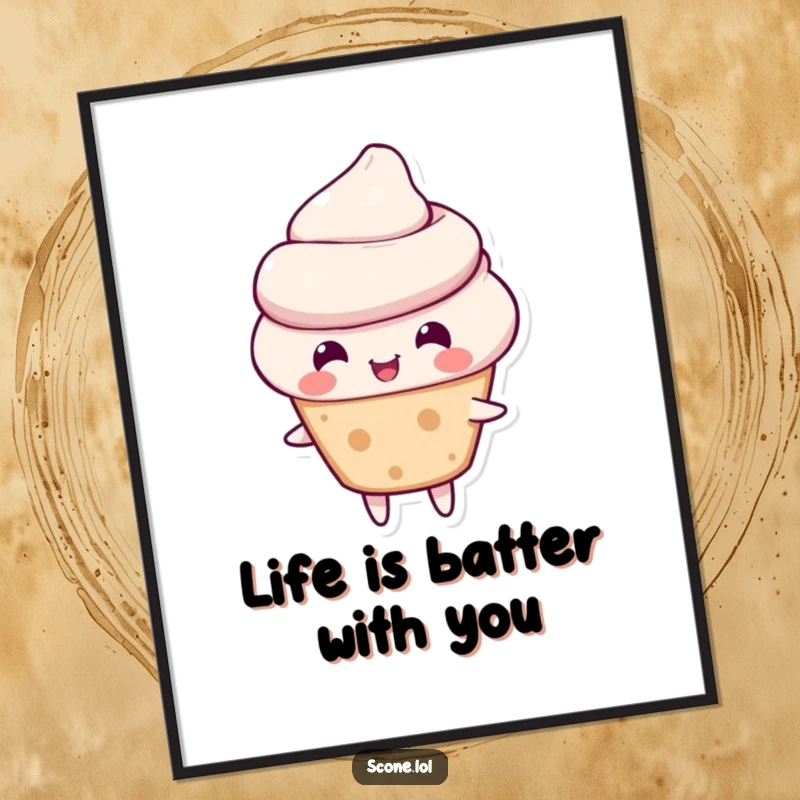 Funny Free Printable Wall Art: A scone character energetically bouncing, adding playful charm to any room.