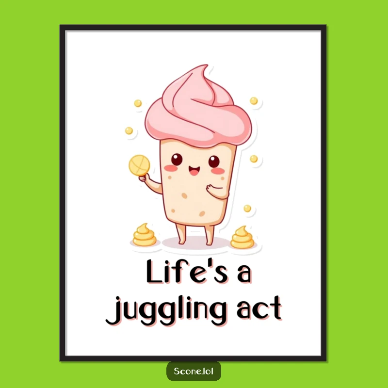 Funny Free Printable Scone Art - Juggling Cream, Whimsical Downloadable Wall Decor