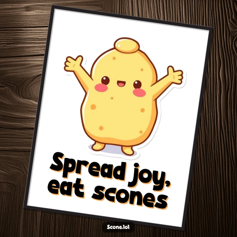 Funny Free Printable Wall Art of a cheerful scone with arms outstretched, ready to offer a welcoming embrace.