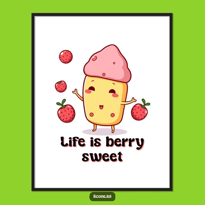 Funny Free Printable Wall Art: Juggling Scone Berries, Whimsical Downloadable Decor