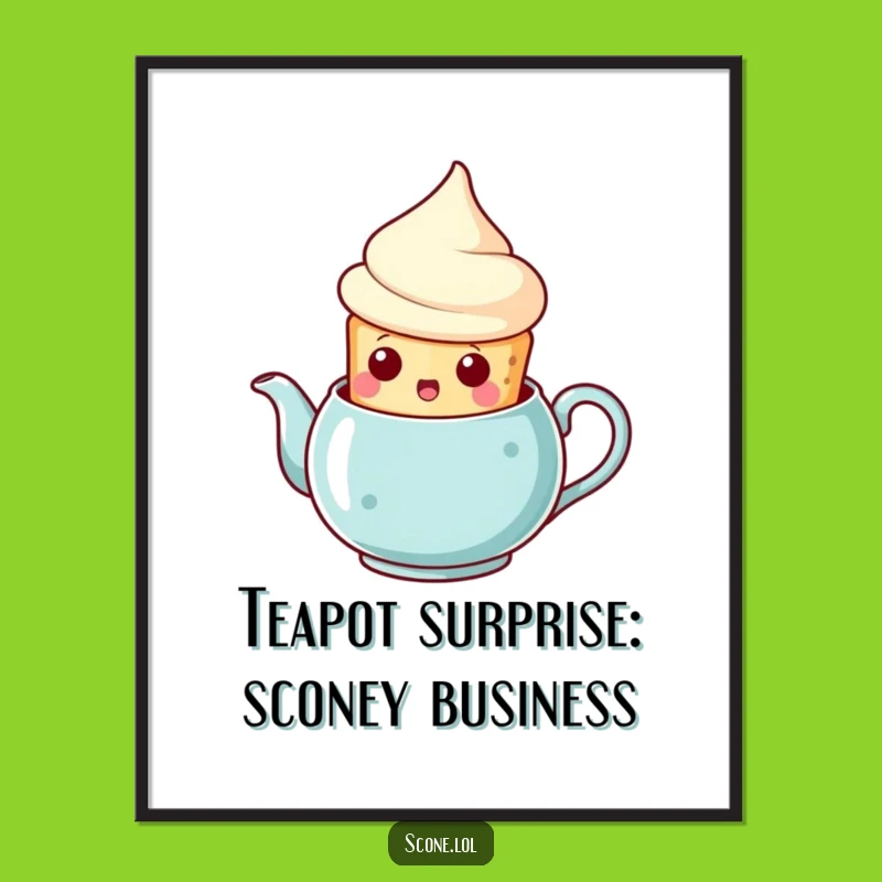 Funny Free Printable Wall Art: Surprised Scone Teapot Pop - Downloadable Decor