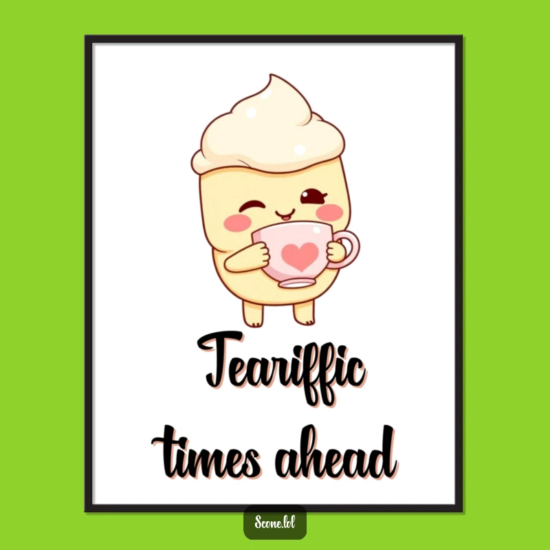 Funny Free Printable Wall Art: Winking Scone & Teacup, Quirky Downloadable Decor