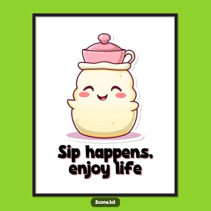 Grinning Scone Teacup Hat Funny Free Printable Wall Art - Whimsical Downloadable Decor