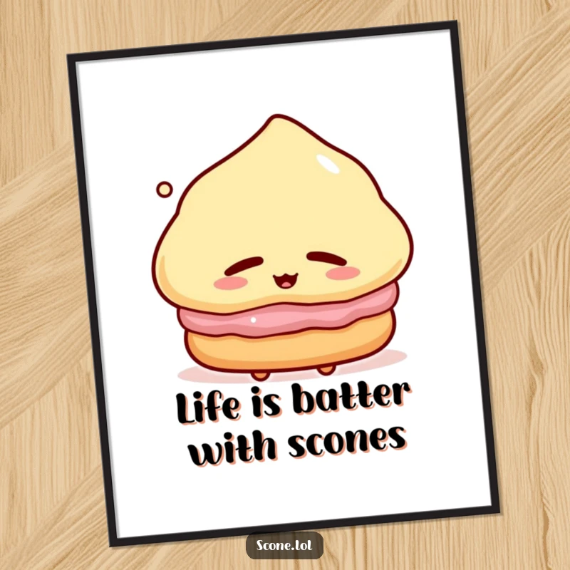 Funny Free Printable Wall Art of a scone character blissfully sighing with eyes closed, a calm and humorous piece.