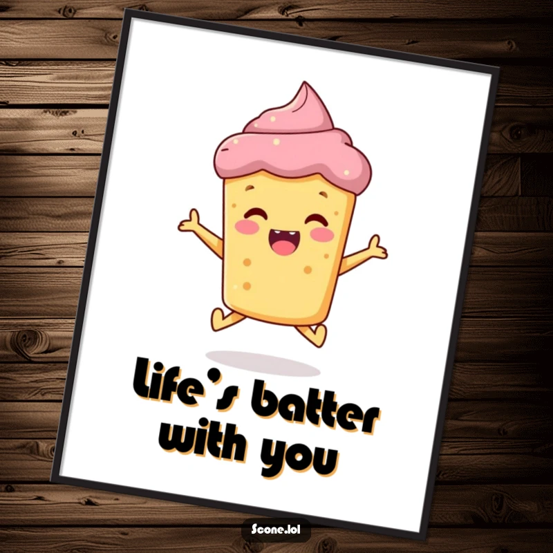 Funny Free Printable Wall Art: A single, happy scone captured mid-leap, radiating pure delight and playful energy.