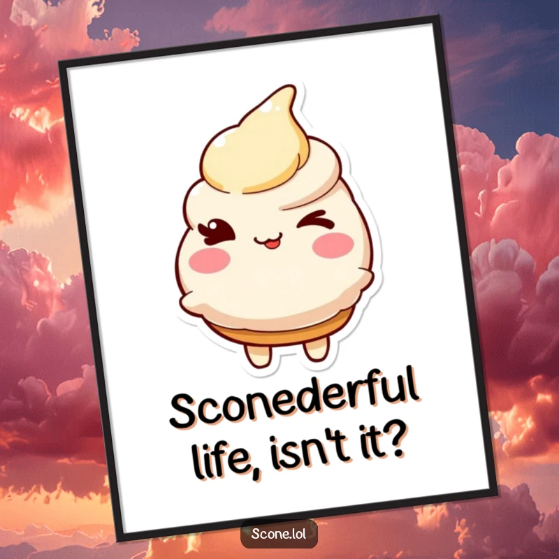 Funny Free Printable Wall Art: A scone character offering a charming, mischievous, and friendly wink.