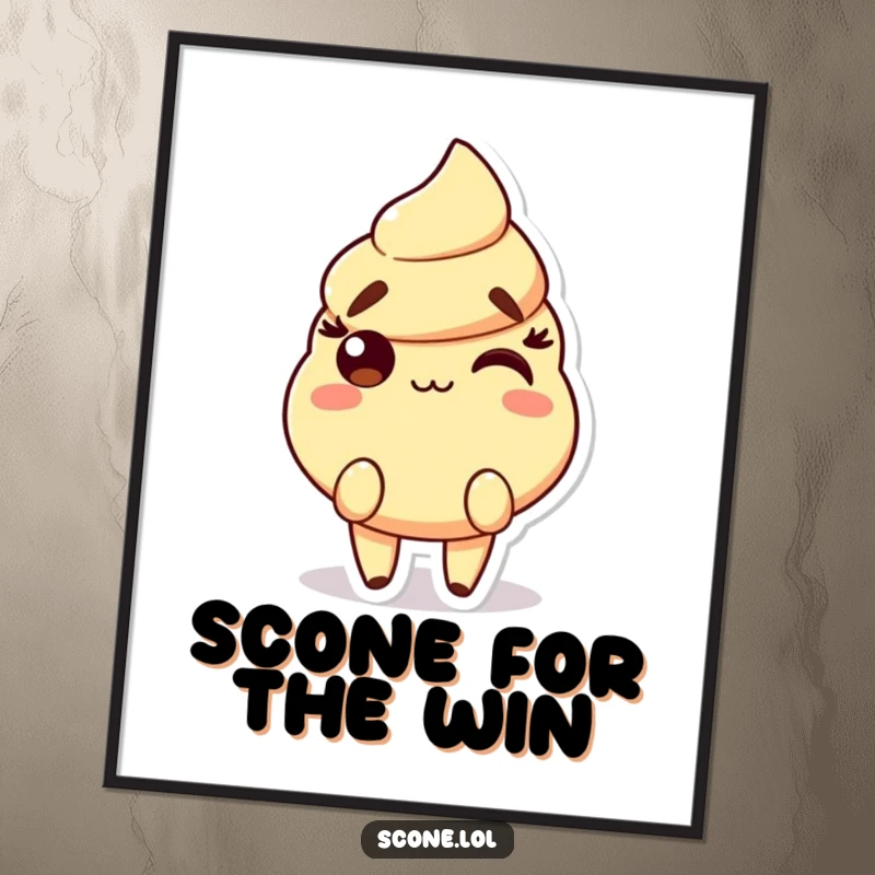 Funny Free Printable Wall Art: Scone character with raised eyebrows and a sly smirk, exuding playful confidence.