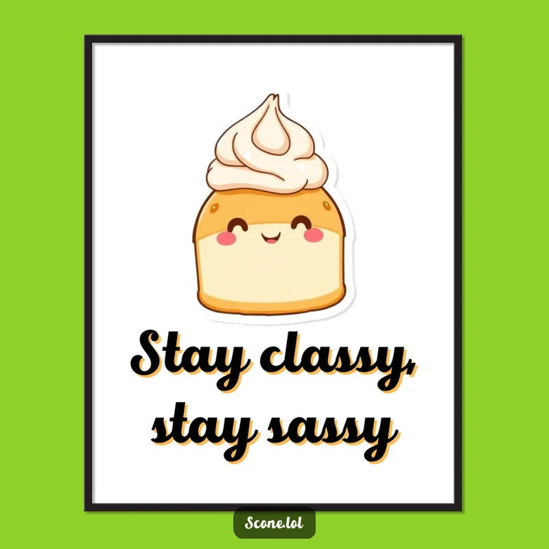 Funny Free Printable Wall Art: Scone with Cream Hat - Quirky Downloadable Decor