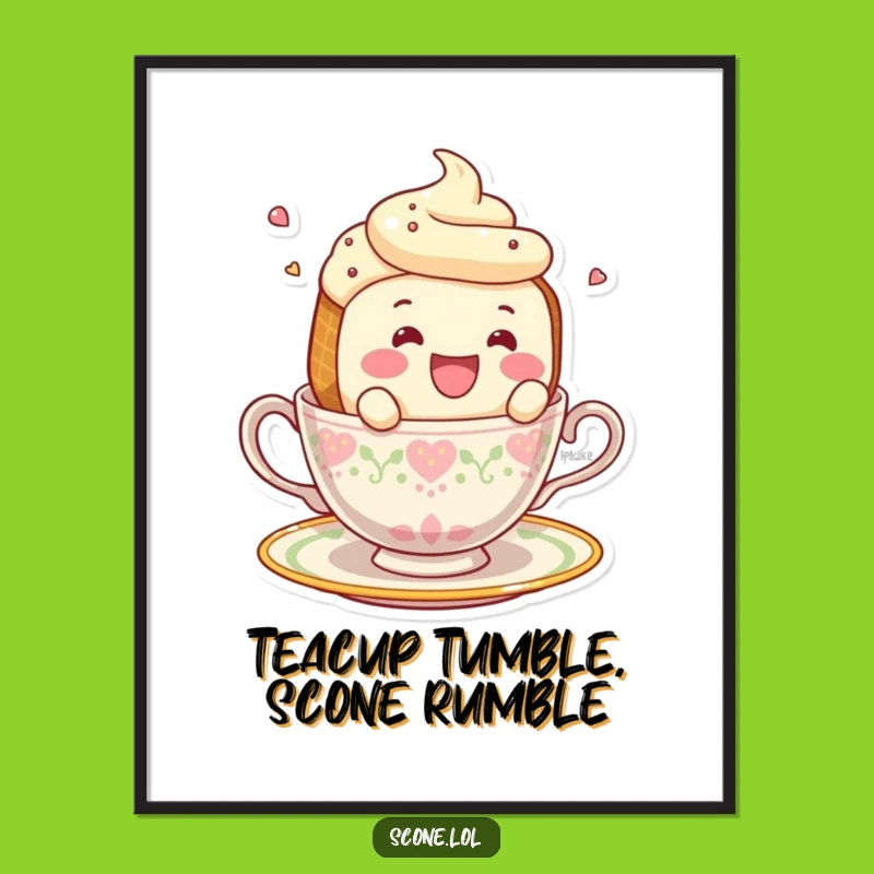 Funny Free Printable Wall Art: Scone Teacup Tumble - Whimsical Tea Time Decor