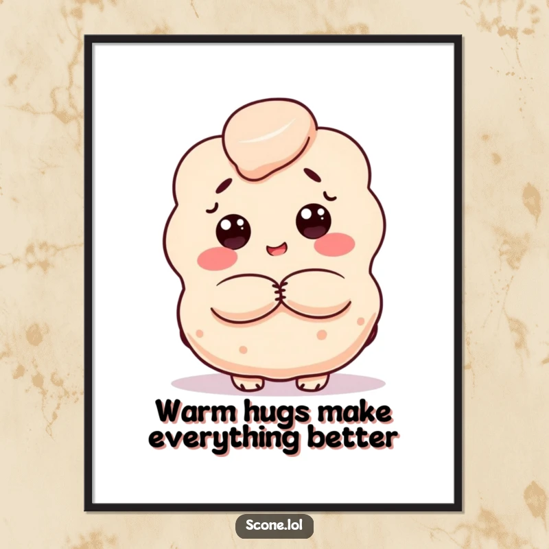 Funny Free Printable Wall Art: A sweet scone character is depicted in the act of giving a big, warm, and inviting hug.