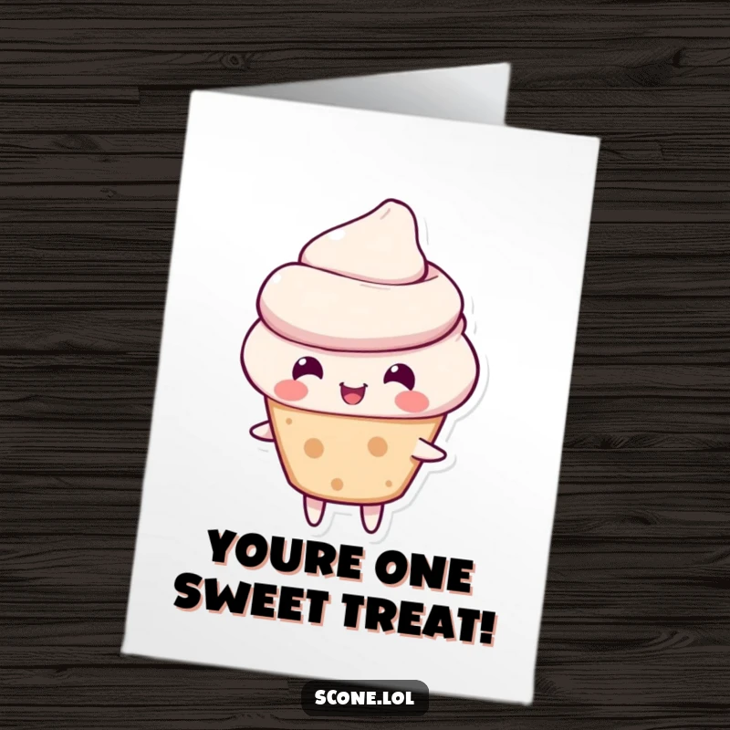 Funny Free Printable Birthday Card: A cheerful scone character bouncing with joy, ready to deliver birthday wishes.