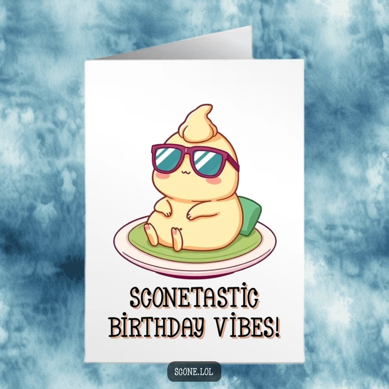 Funny Free Printable Satay Birthday Card: Satay character in tiny sunglasses relaxing like a boss on a plate.