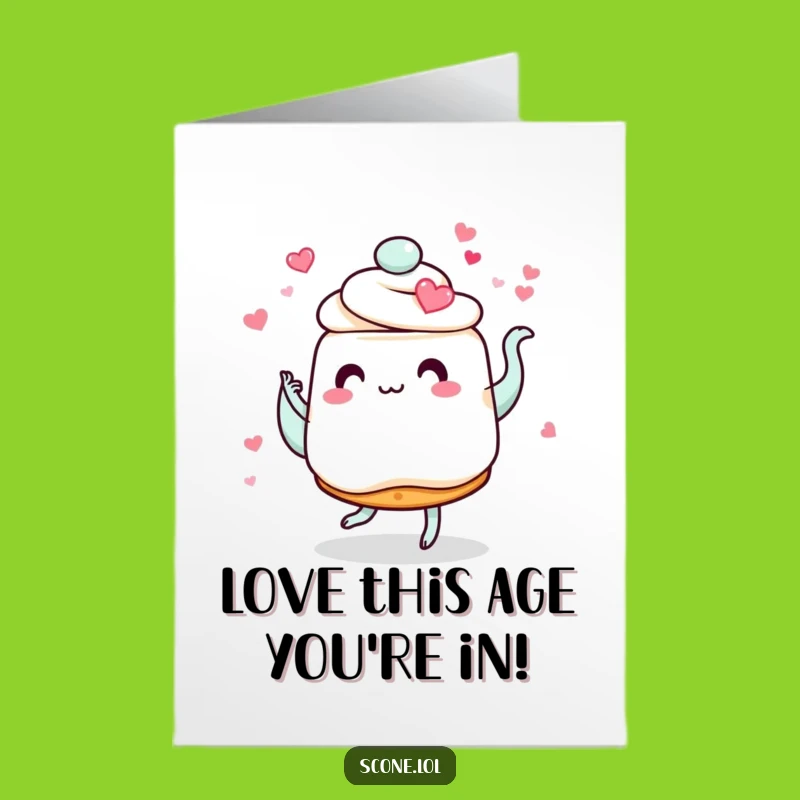 Love-struck Free Printable Birthday Card: Dancing Scone & Teapot - Downloadable Gift
