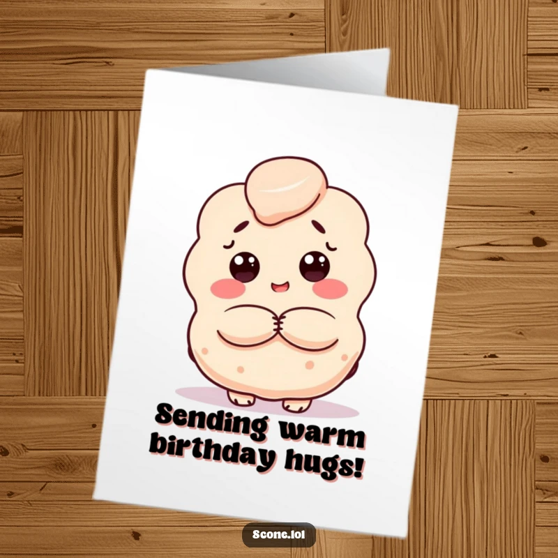 Funny Free Printable Birthday Card: A cheerful scone character extends its arms for a big, warm, and cozy hug.