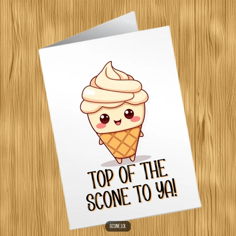 Funny Free Printable Birthday Card: A scone character wearing a dollop of cream jauntily on its head like a hat.