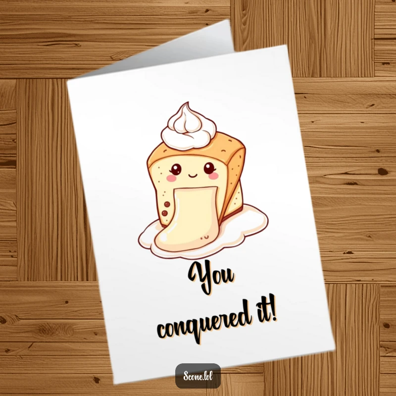 Funny Free Printable Congratulations Card: A scone is having a blast sliding down a dollop of cream.