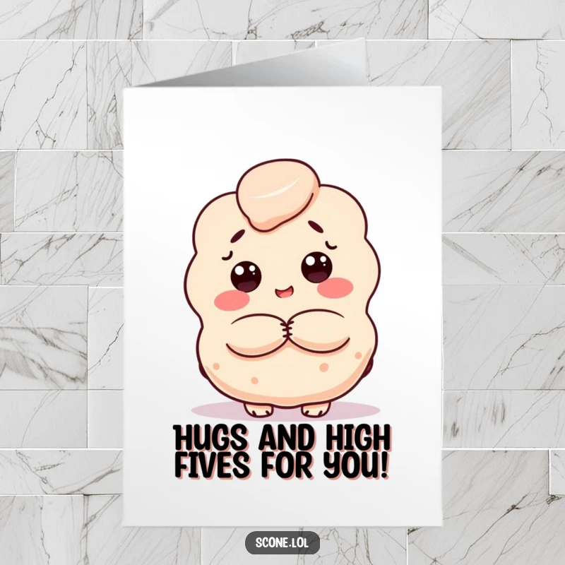 Funny Free Printable Congratulations Card: A friendly scone character offers a big, warm hug to celebrate your wonderful news.