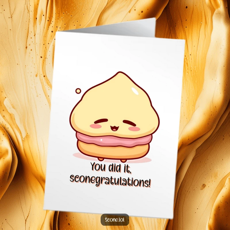 Funny Free Printable Congratulations Card showing a blissful scone character sighing, a sweet way to celebrate.