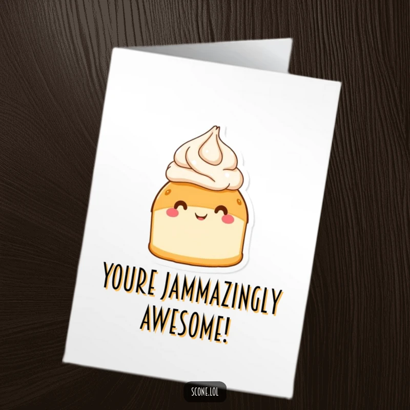 Funny Free Printable Congratulations Card: A scone sporting a cream hat like a jaunty cap, celebrating an achievement.