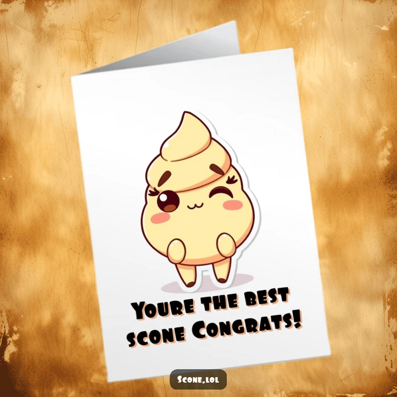 Funny Free Printable Congrats Card: Scone character with raised eyebrows and a playful smirk, celebrating success with sass.