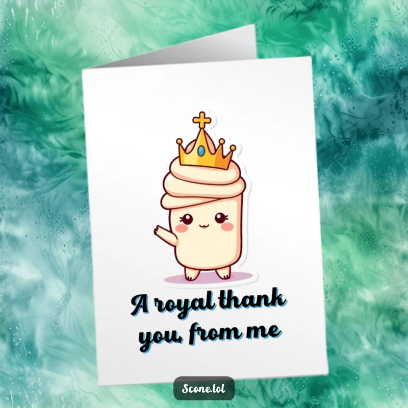 Funny Free Printable Thank You Card: A scone sporting a crown offers a noble thank you with a regal pose.