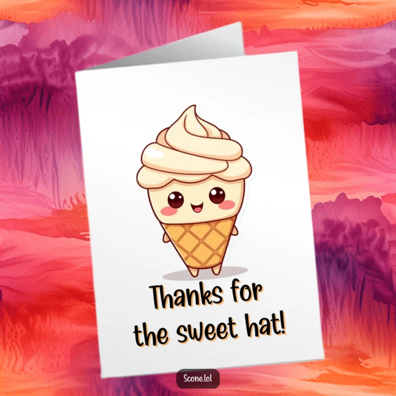Funny Free Printable Thank You Card: A scone character sporting a cream hat, looking cute and thankful.
