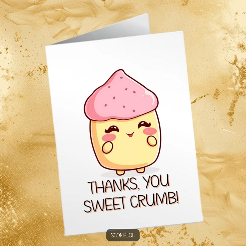 Funny Free Printable Thank You Card: A shy scone blushes intensely while being complimented, conveying heartfelt thanks.