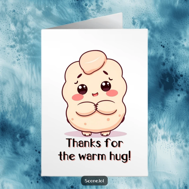 Funny Free Printable Thank You Card: A scone character opens its arms wide, ready to give a comforting and warm hug.