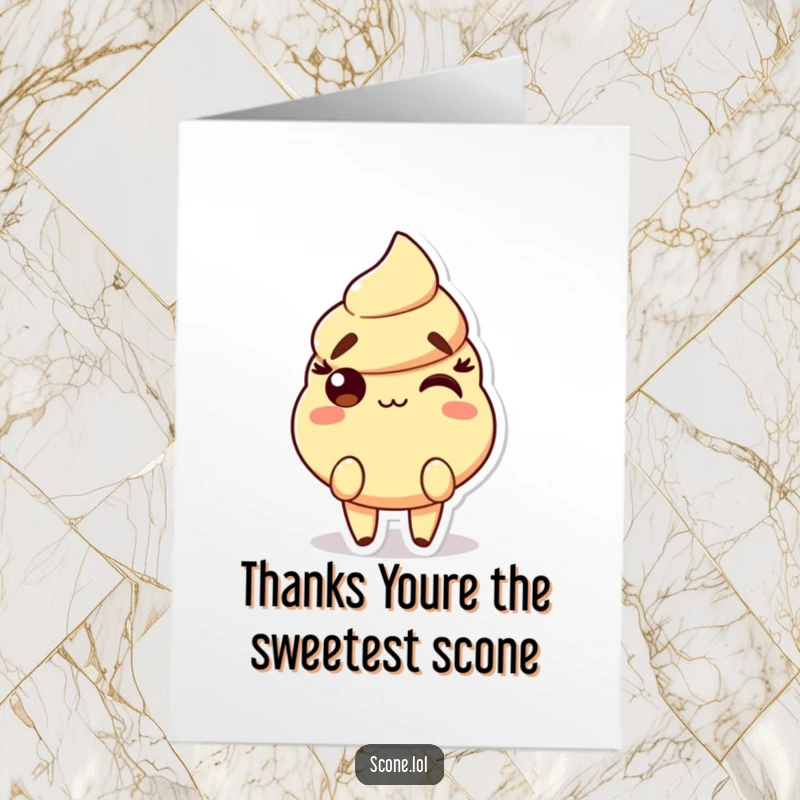 Funny Free Printable Thank You Card: Scone character with raised eyebrows and a playful smirk, conveying thanks cheekily.