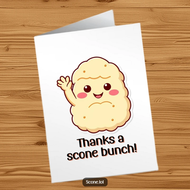 Funny Free Printable Thank You Card: A smiling scone gives a friendly and cheerful wave.