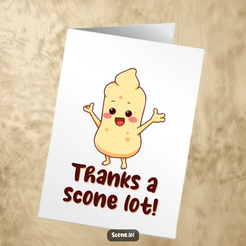 Funny Free Printable Thank You Card: A scone character doing a silly dance, expressing thanks with joy.