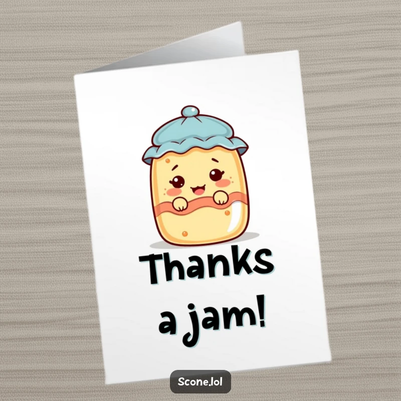 Funny Free Printable Thank You Card featuring a scone character in a jam jar making a funny face.