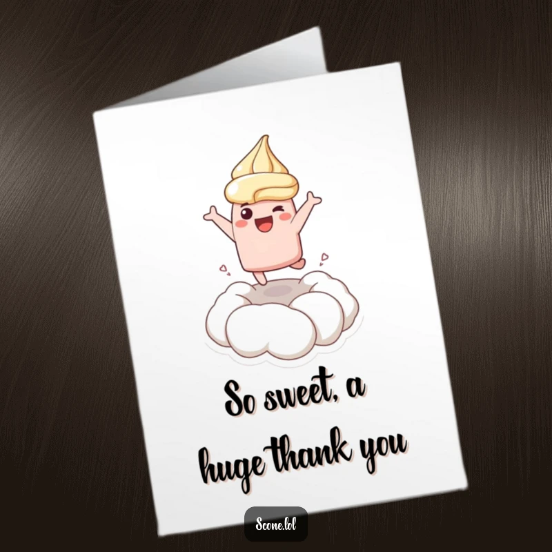 Funny Free Printable Thank You Card: A scone character joyfully dives into a dollop of cream, expressing sweet thanks.