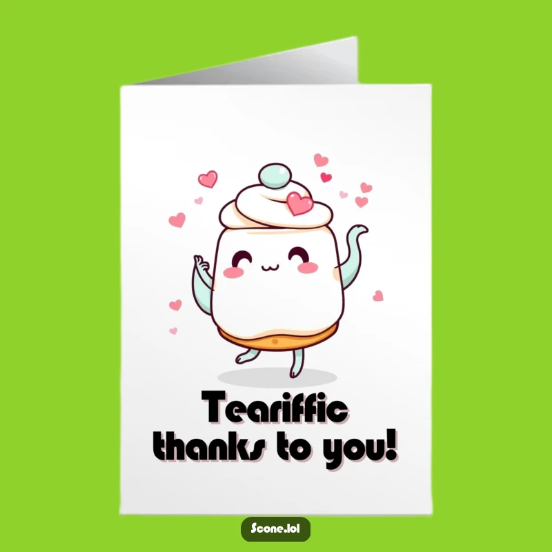 Charming Free Printable Thank You Card: Scone Dances with Teapot - Print at Home Gift