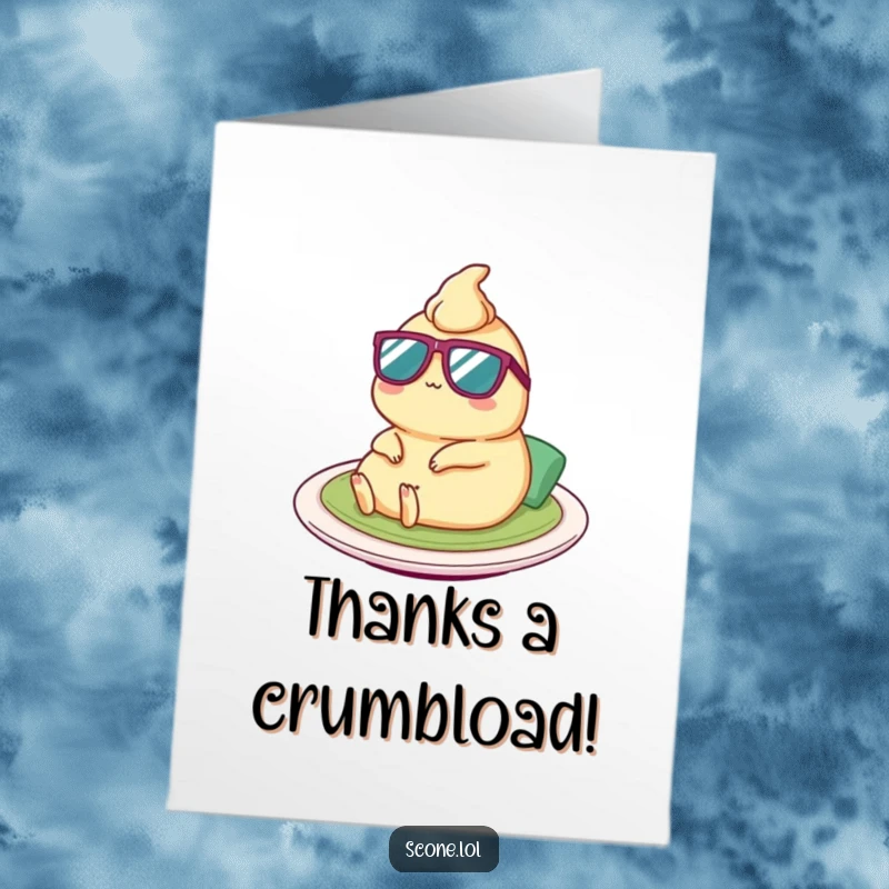 Funny Free Printable Satay Thank You Card: Sunglasses-wearing satay character lounging, sending chill thank you vibes.